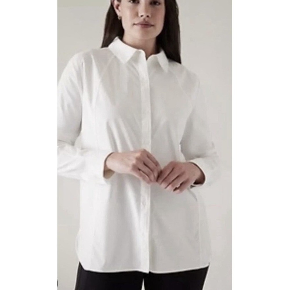 Athleta A-Frame Poplin Top Size XL Ivory White Button Down Shirt Oversized
